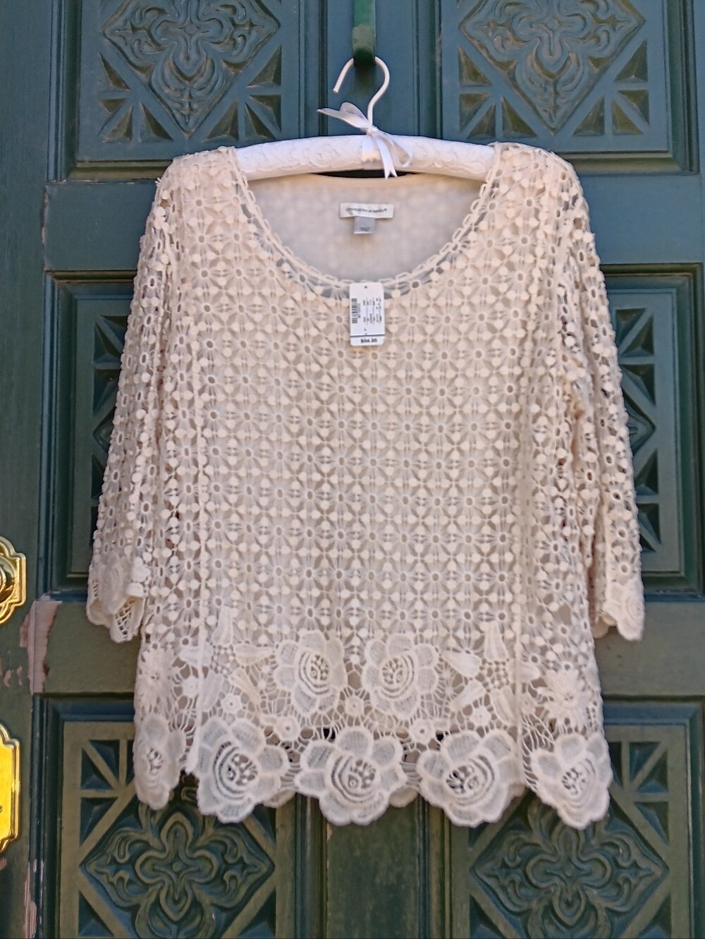 Christopher & Banks Cream Cotton Lace Blouse with Scalloped Hem